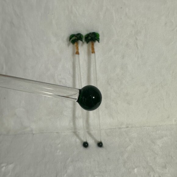 Set Of 3 Vintage Handcrafted Glass Palm Tree Drink Cocktail Stirrers tiki - Picture 5 of 8
